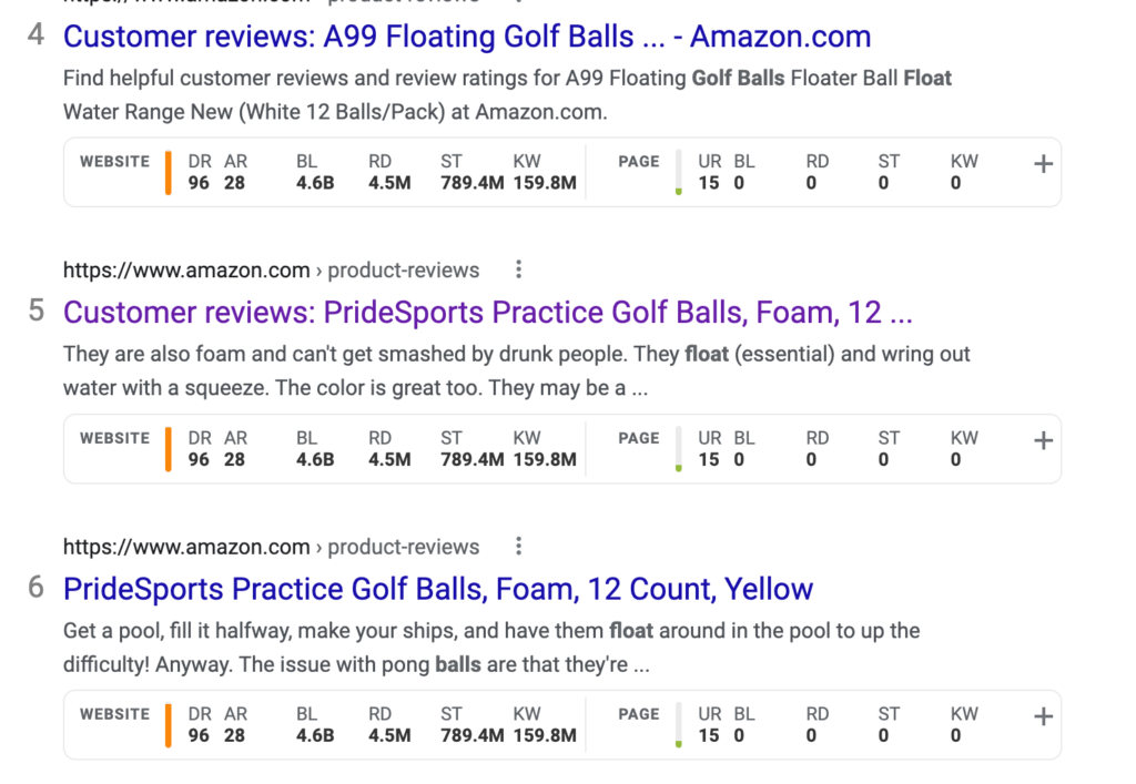 screenshot of searching amazon product reviews from google