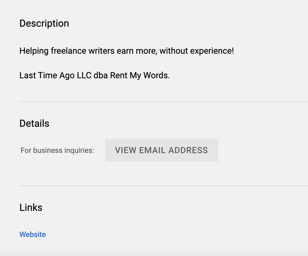 screenshot showing how to find youtube channel email address