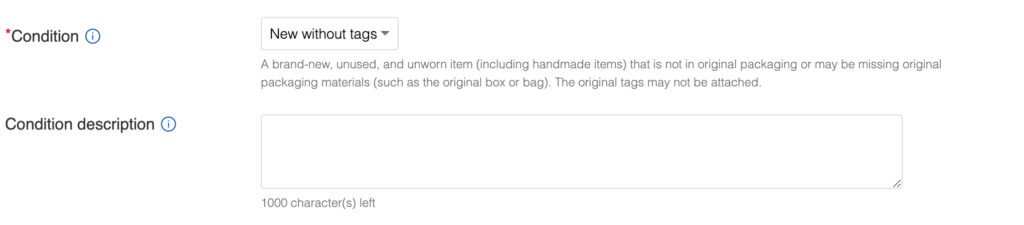 ebay clothing description new without tags screenshot